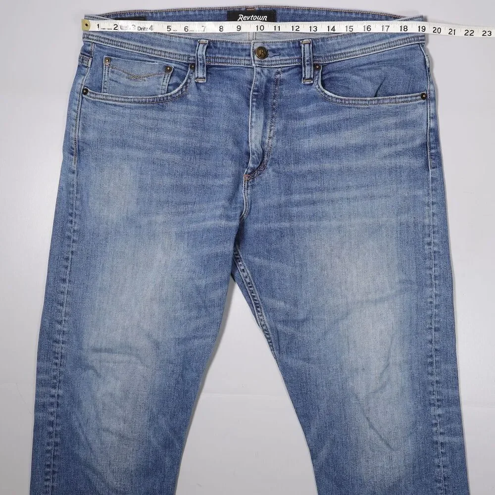 Revtown Sharp Jeans Regular Fit Blue Stretch Denim Mens 36 x 30 (fit 38x29)